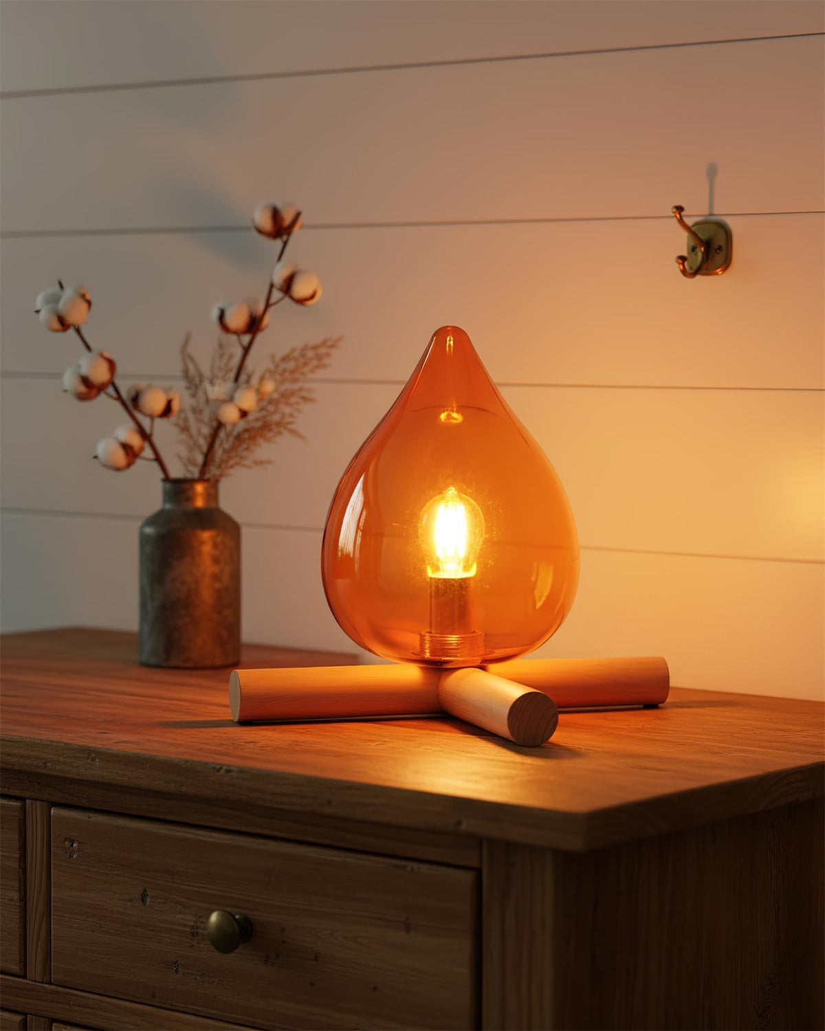 Contemporary Wood Wooden Cross Table Lamp 1-Light