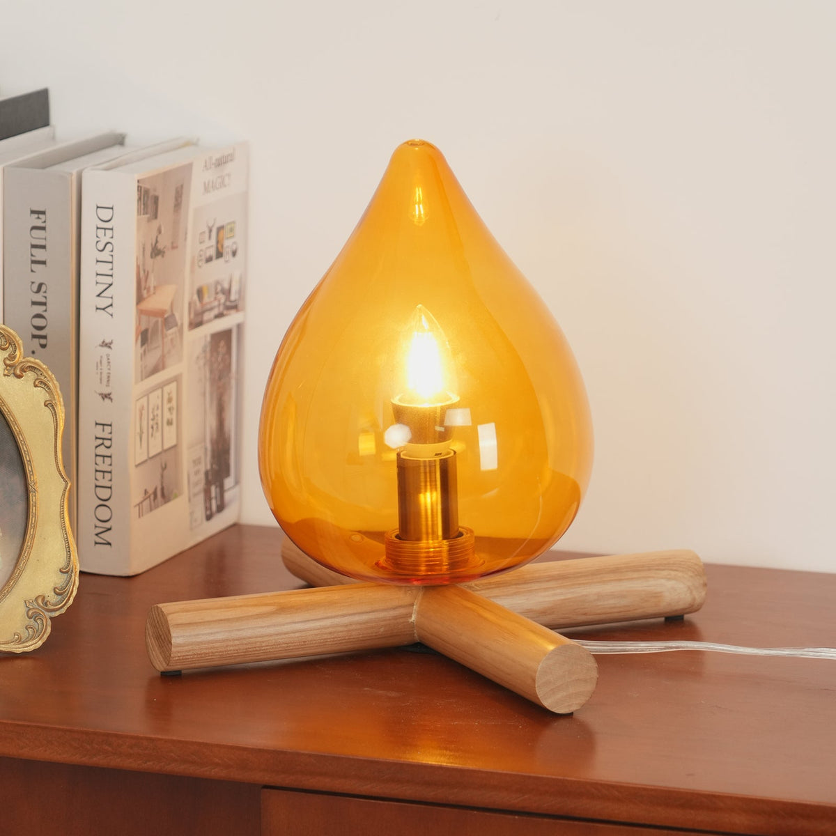Contemporary Wood Wooden Cross Table Lamp 1-Light