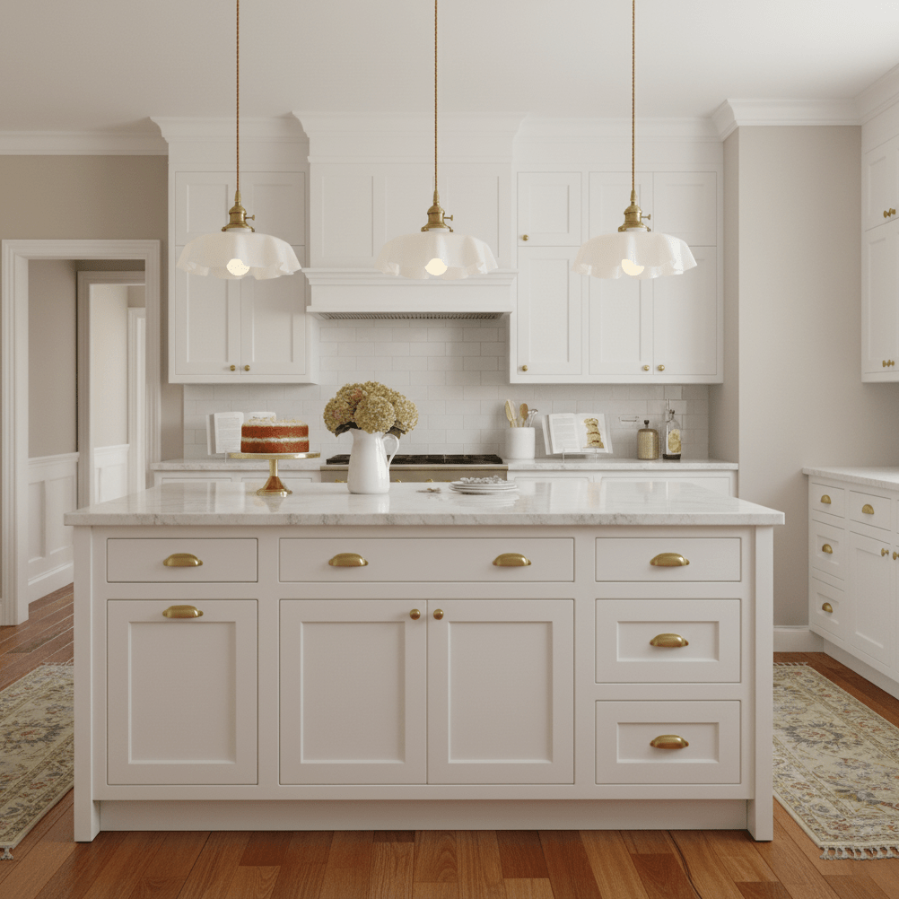 French-Inspired Ruffled Glass Brass Pendant Light 1-Light