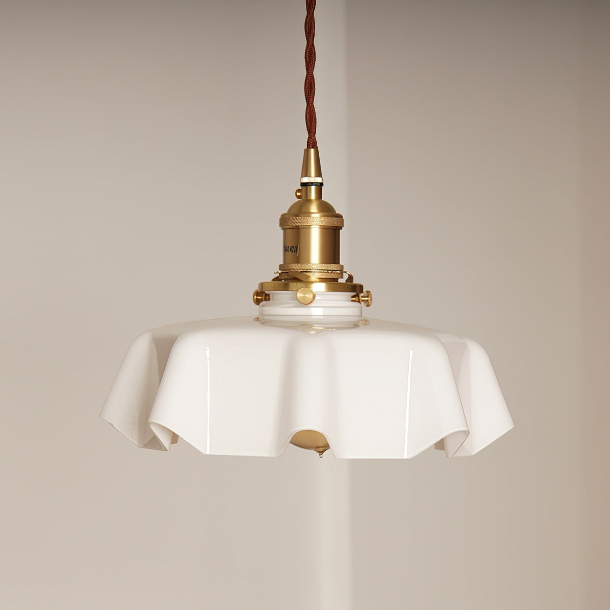 French-Inspired Ruffled Glass Brass Pendant Light 1-Light