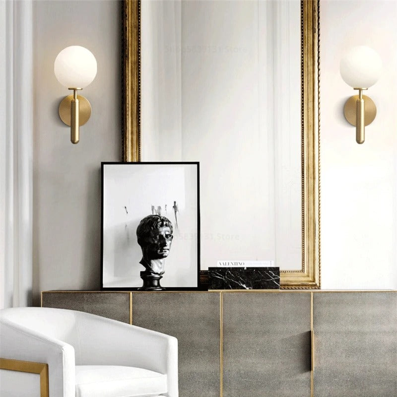 Scandinavian Brass Glass Globe Wall Sconce LED 1-Light