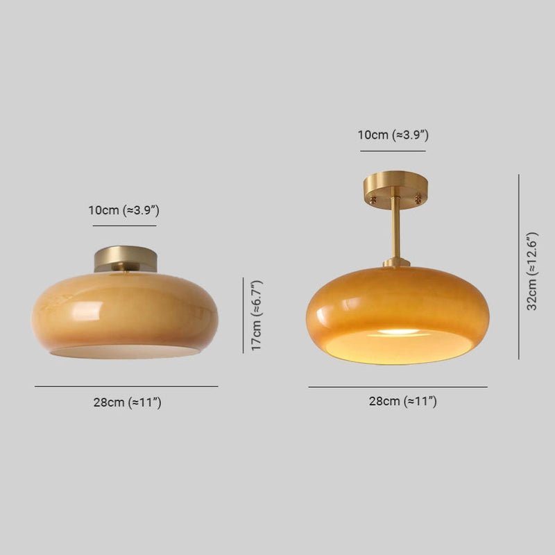 Vintage Glass Brass Canopy Ceiling Light 1-Light
