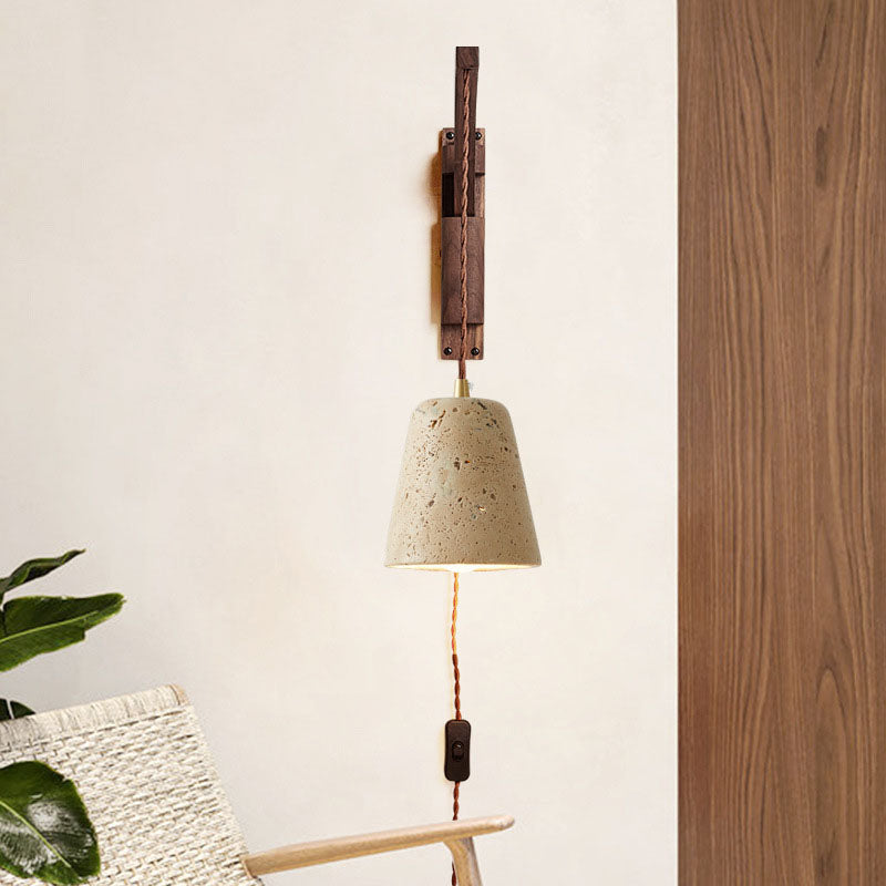 Japanese Wabi-Sabi Wood Glass Dome Wall Sconce Lamp 1-Light