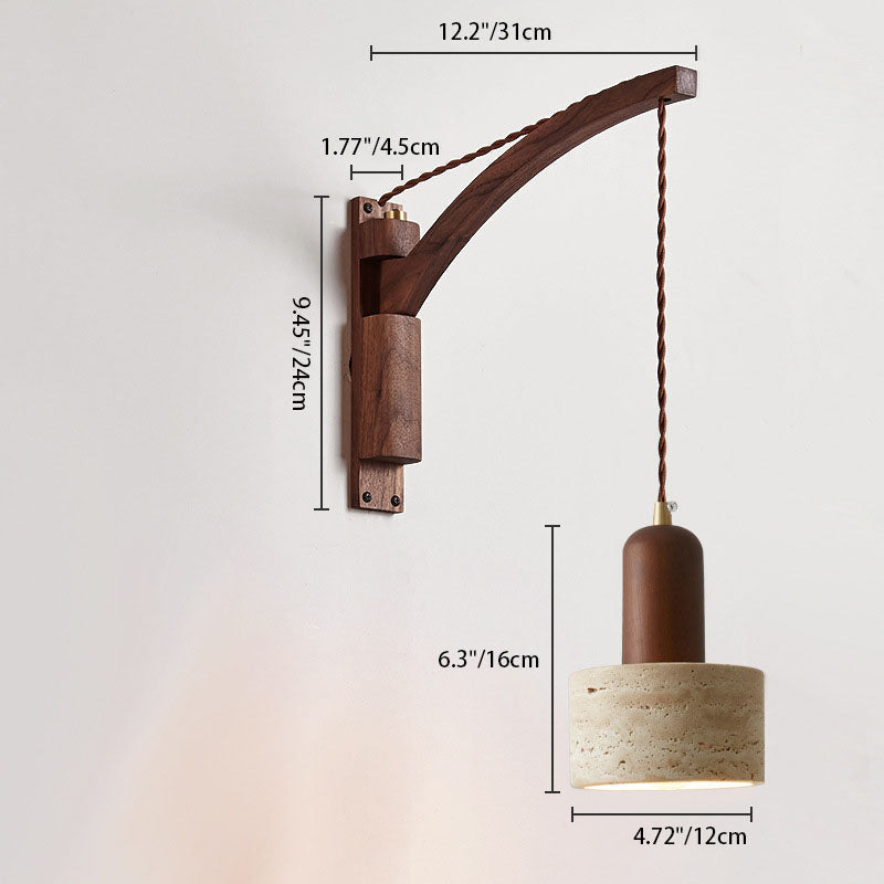 Japanese Wabi-Sabi Wood Glass Dome Wall Sconce Lamp 1-Light