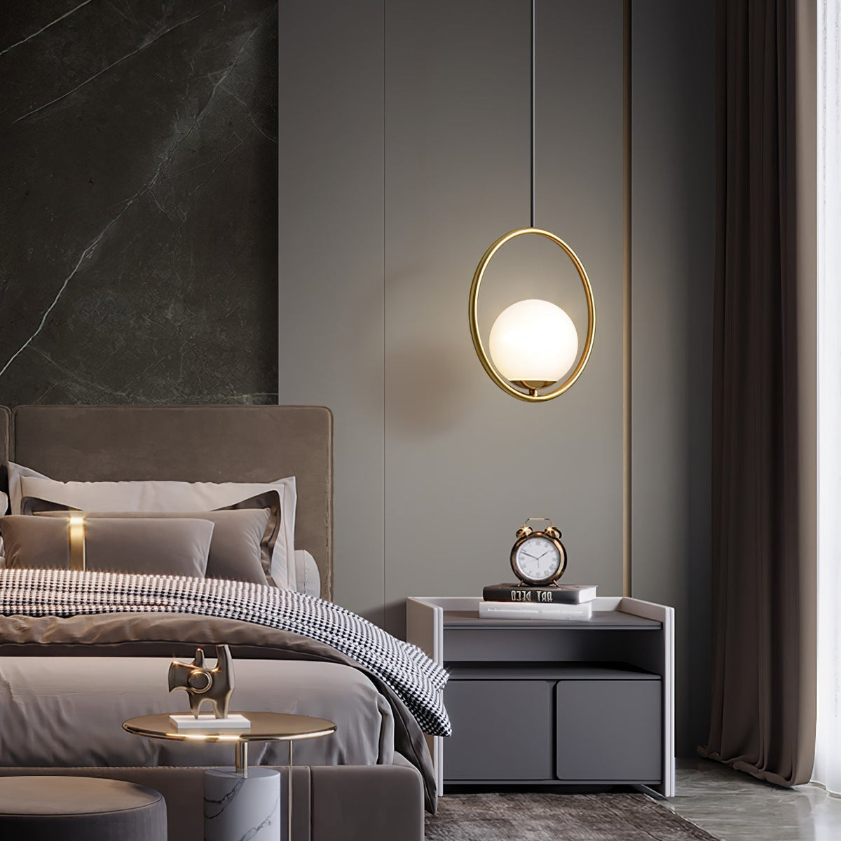 Modern Brass Ring Globe Glass Pendant Light 1-Light
