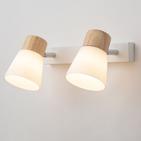 Modern Minimal Wood Cone Wall Sconce Lamp 2-Light