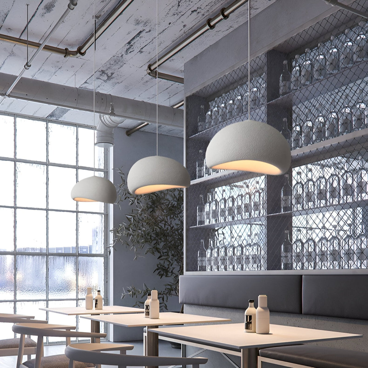 Wabi-Sabi Polystyrene Spherical Dome Pendant Light 1-Light
