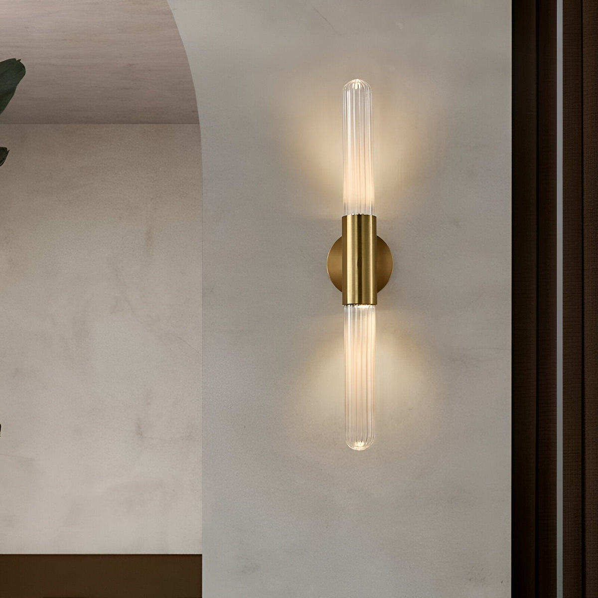 Scandinavian Water-Ripple Glass Brass Wall Sconce LED 1-Light