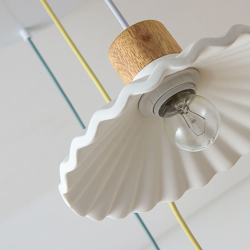Contemporary Wood and Cement Scalloped Pendant Light | 1-Light