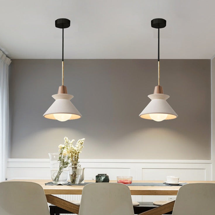 Scandinavian Cement and Wood Tapered Pendant Light | 1-Light