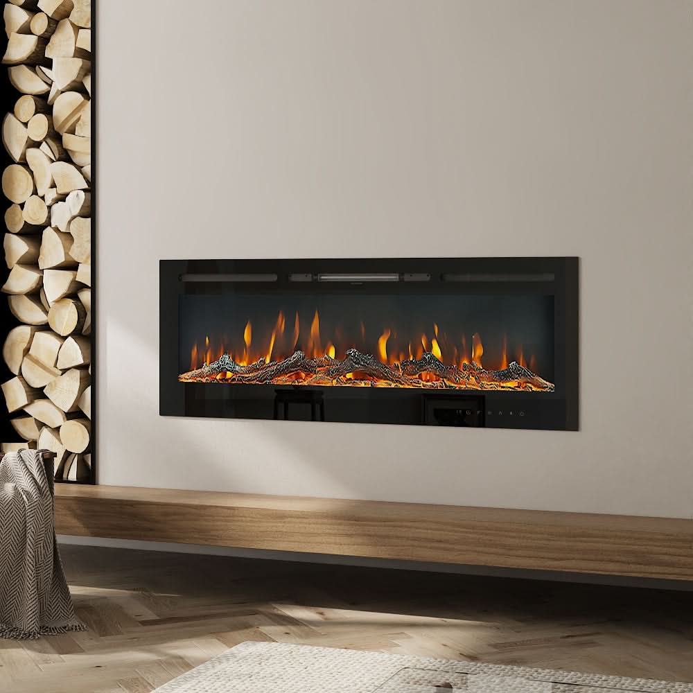Recessed Media Wall Electric Fireplace 40/50/60/70/80 Inch – 12 Flame Colours & Remote Control 5120 BTU/h