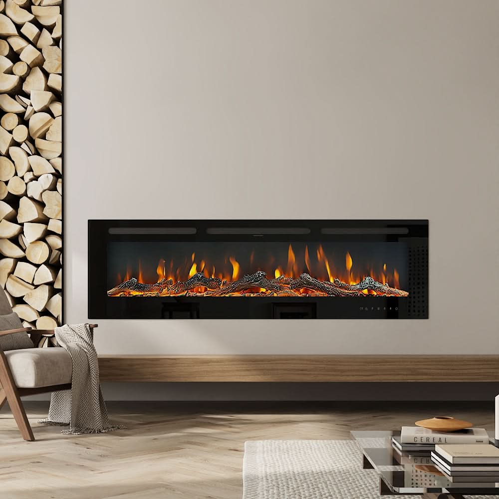 Recessed Media Wall Electric Fireplace 40/50/60/70/80 Inch – 12 Flame Colours & Remote Control 5120 BTU/h