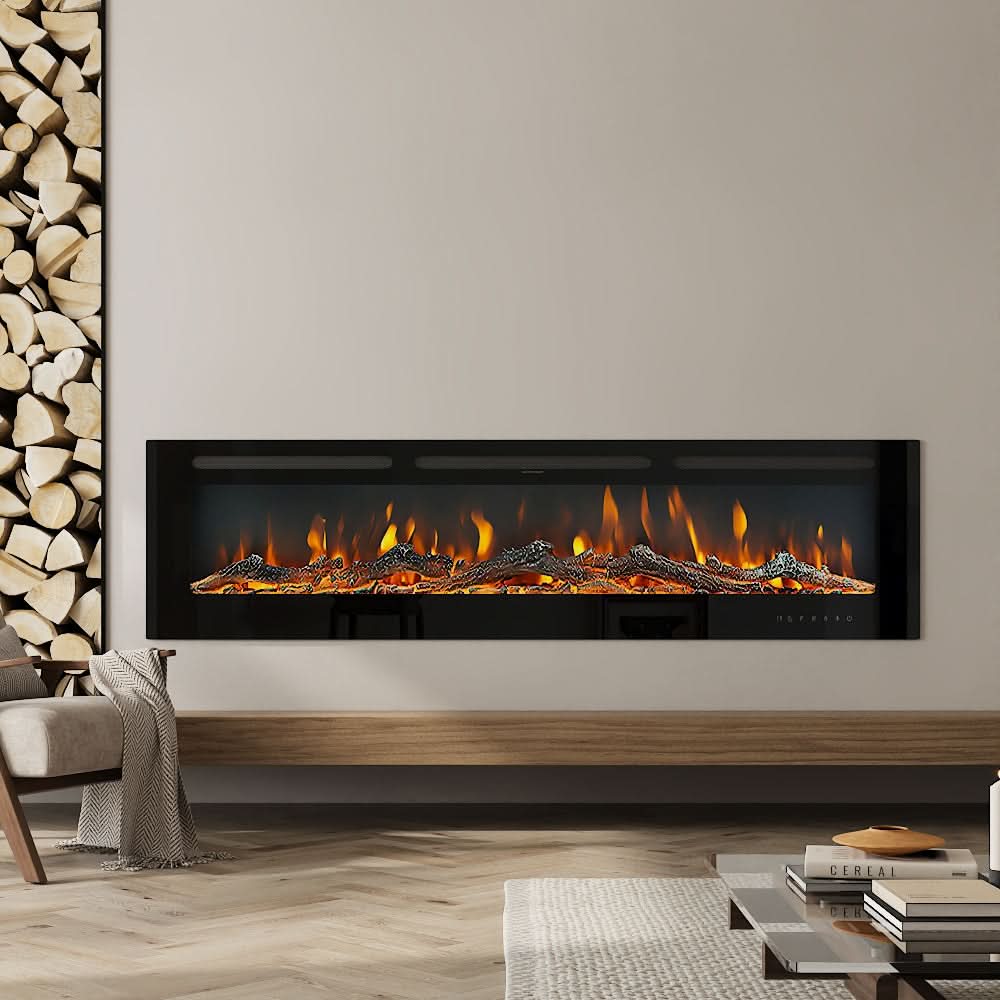 Recessed Media Wall Electric Fireplace 40/50/60/70/80 Inch – 12 Flame Colours & Remote Control 5120 BTU/h