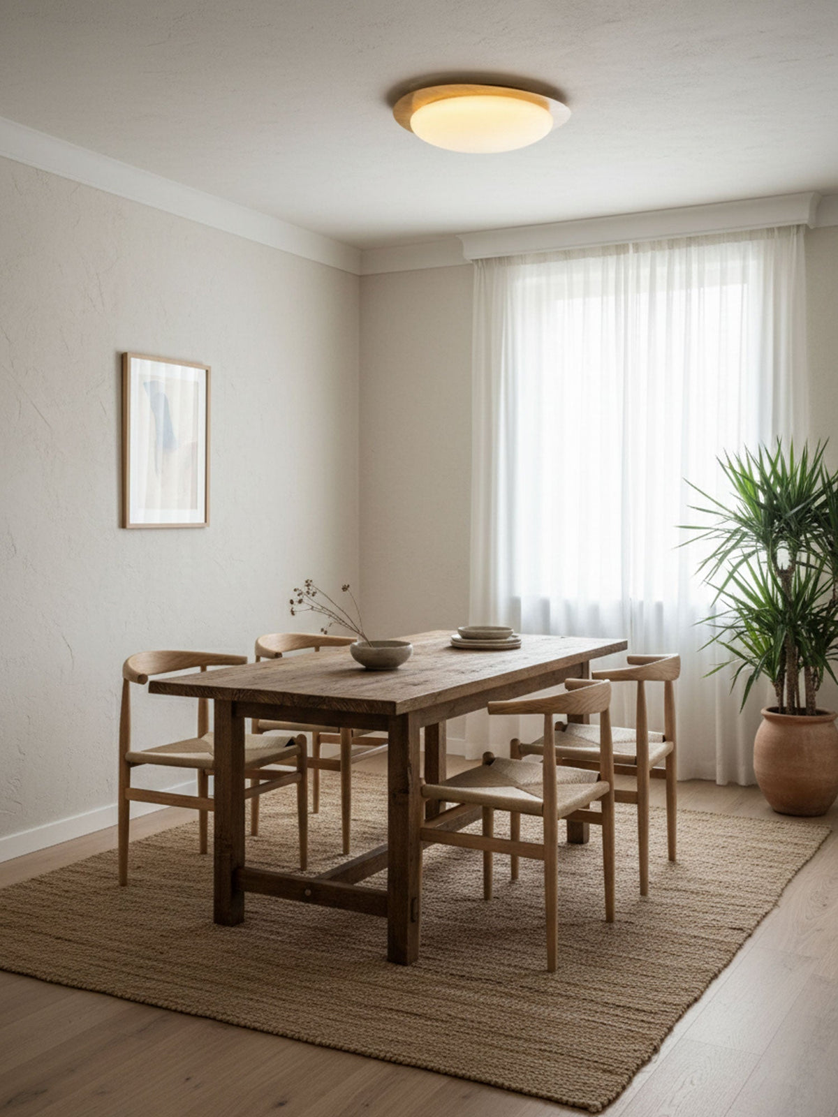 Contemporary Iron Wood-Trim Rim Ceiling Light 1-Light