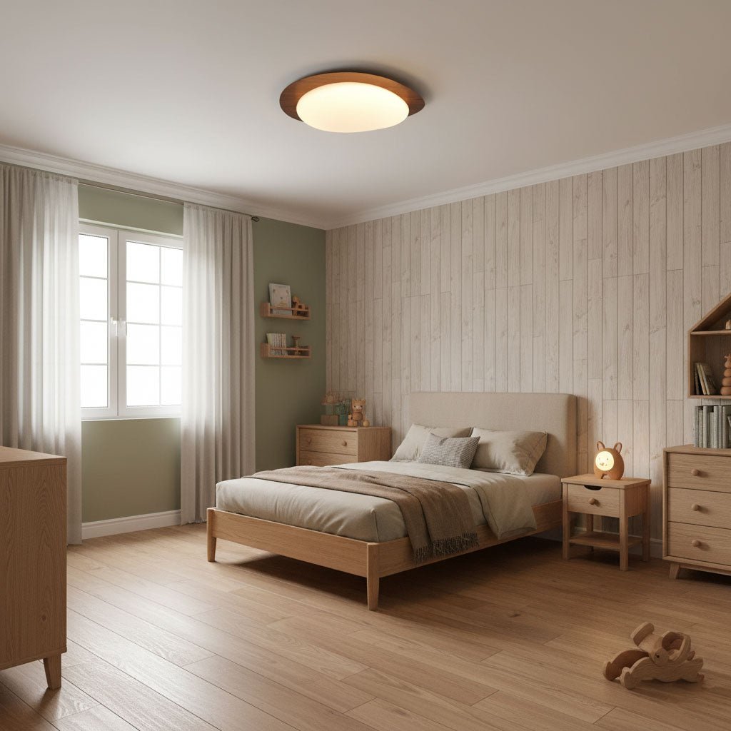 Contemporary Iron Wood-Trim Rim Ceiling Light 1-Light
