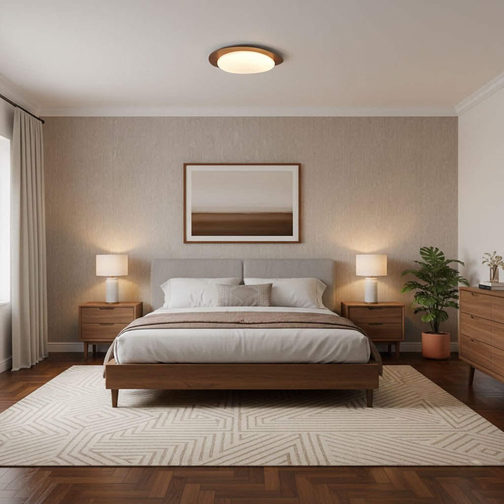 Contemporary Iron Wood-Trim Rim Ceiling Light 1-Light