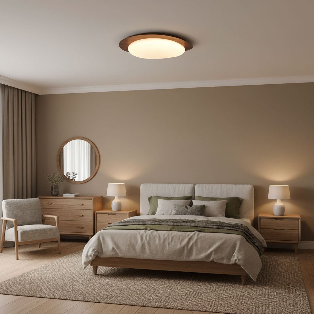 Contemporary Iron Wood-Trim Rim Ceiling Light 1-Light