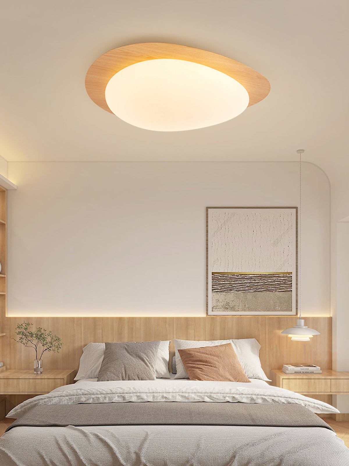 Contemporary Iron Wood-Trim Rim Ceiling Light 1-Light