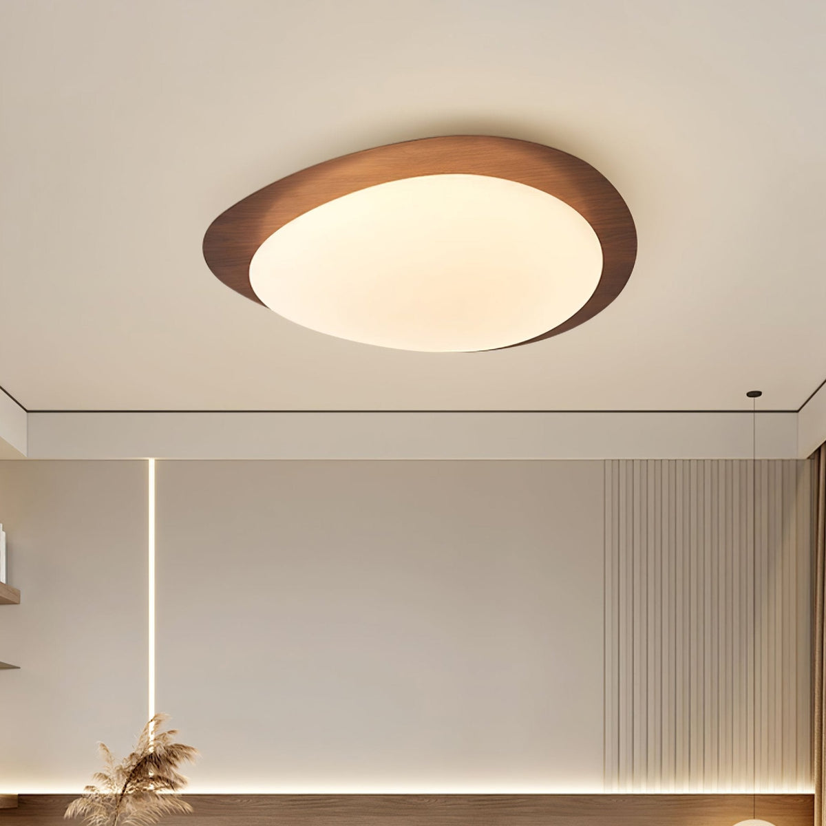 Contemporary Iron Wood-Trim Rim Ceiling Light 1-Light