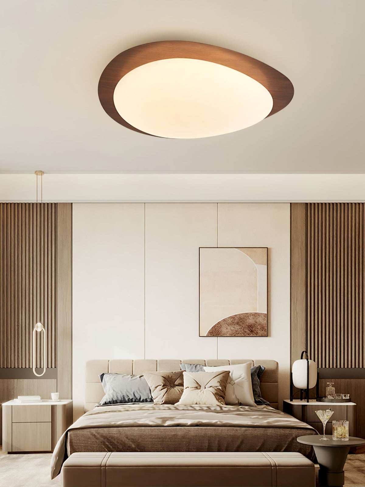Contemporary Iron Wood-Trim Rim Ceiling Light 1-Light