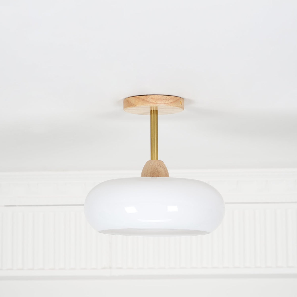 Nordic Wooden Dome Glass LED Semi-Flush Mount Ceiling Light 1-Light