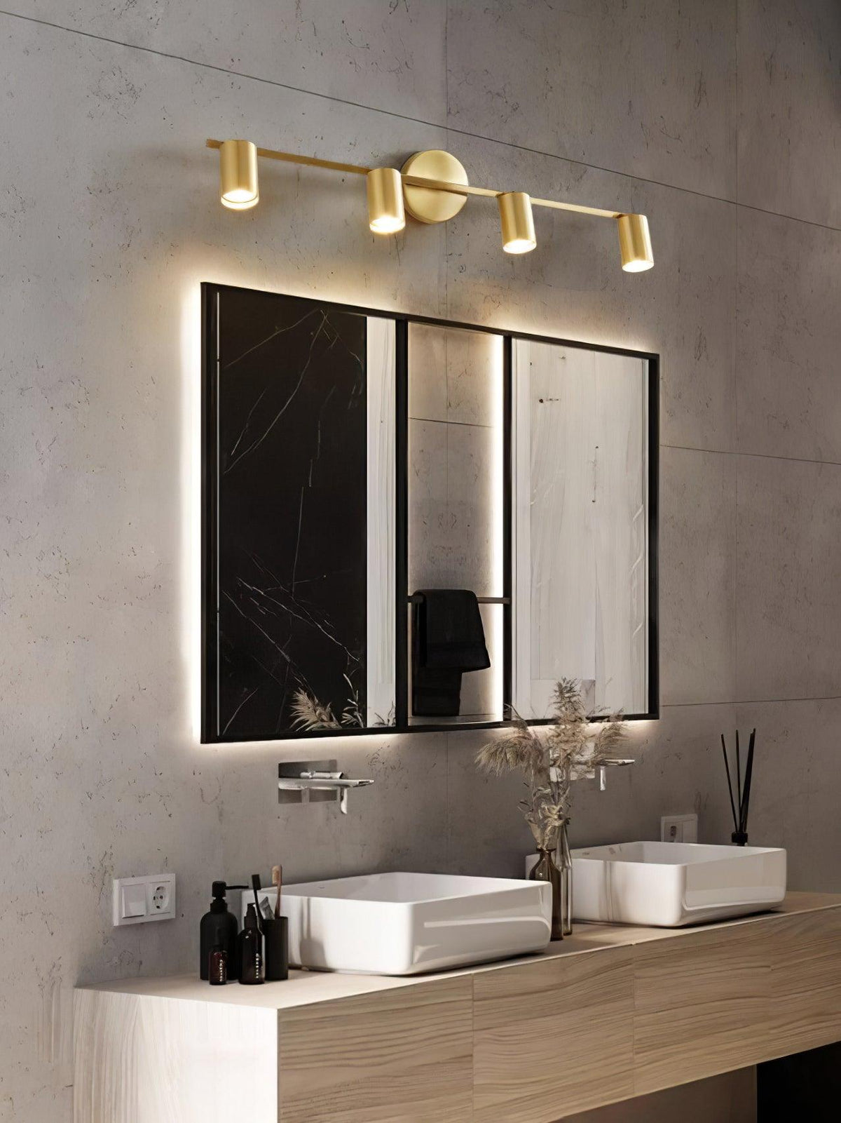 Contemporary Brass Double Cylinder Adjustable Wall Spotlight