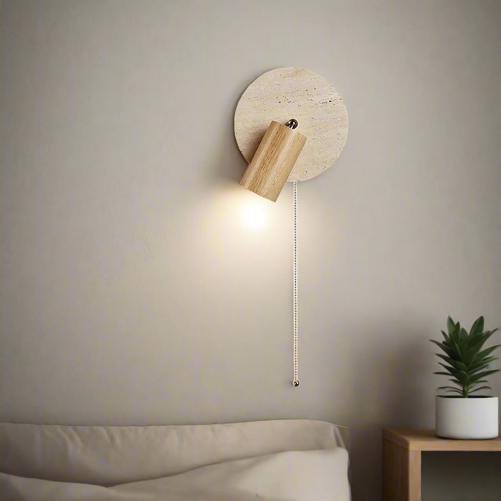 Contemporary Travertine Wood Rotatable Wall Sconce LED 1-Light