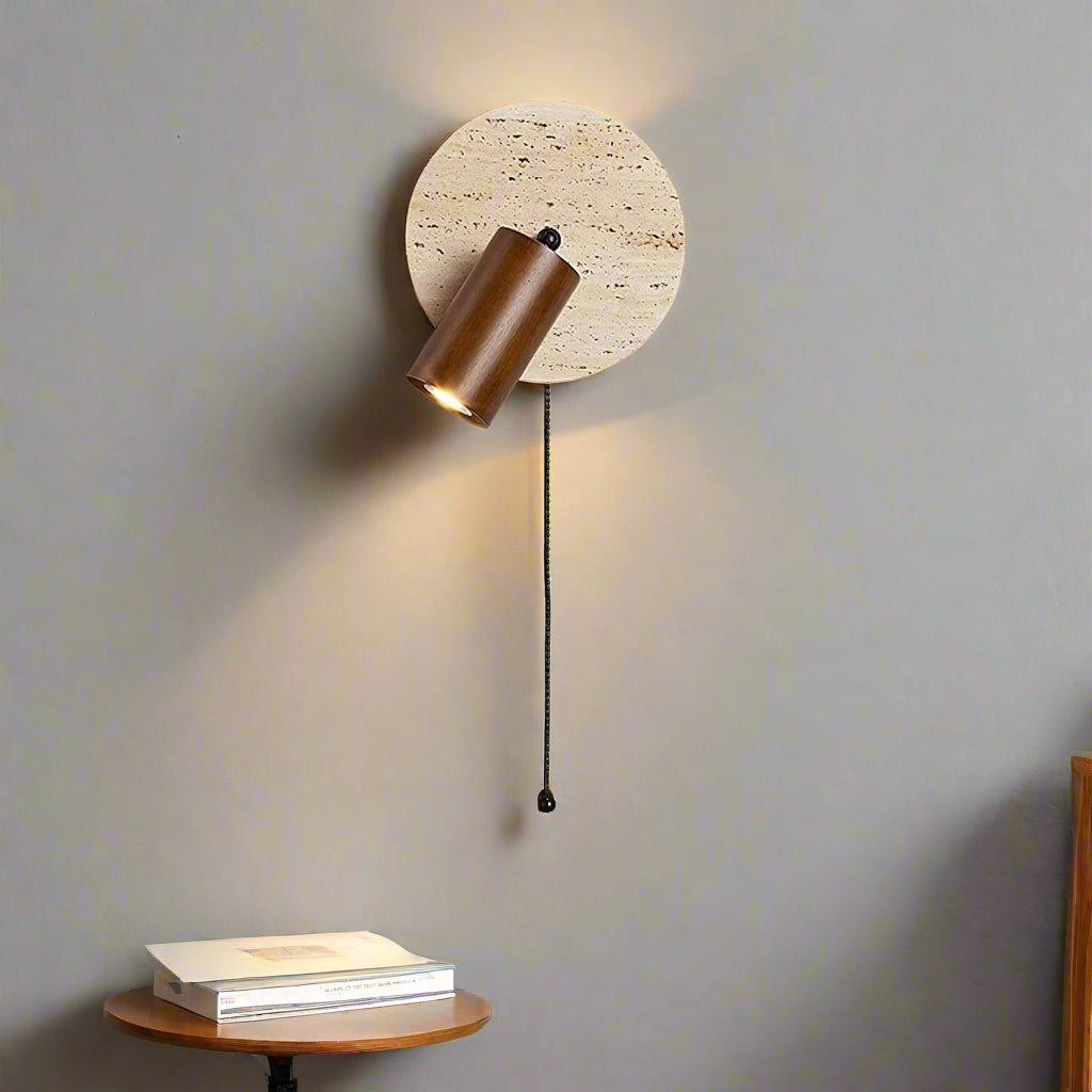 Contemporary Travertine Wood Rotatable Wall Sconce LED 1-Light