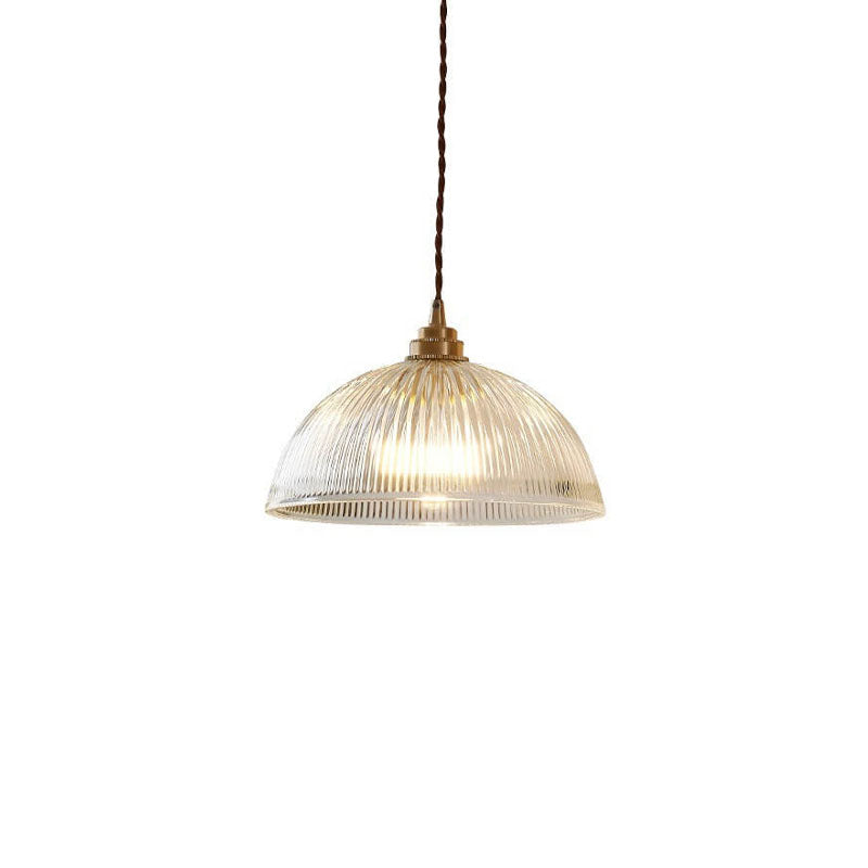 Contemporary Ribbed Clear Glass Dome Pendant Light | 1-Light