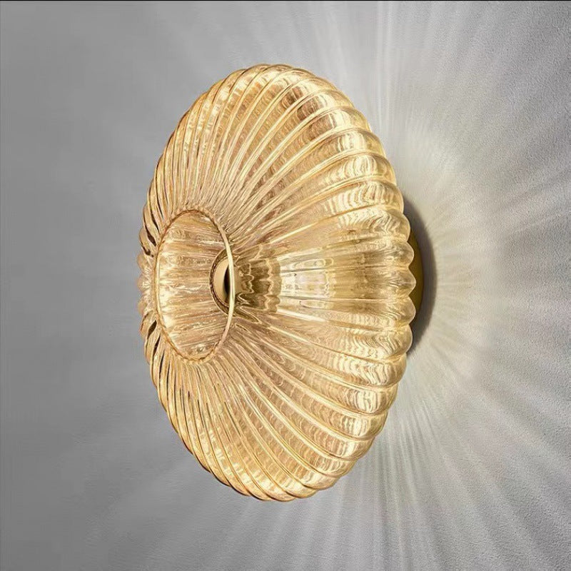 Scandinavian Vintage Ribbed Glass Round LED Wall Sconce | 1-Light