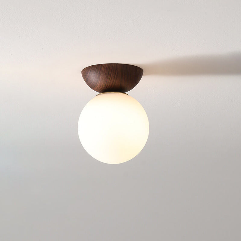 Scandinavian Wood Glass Globe 1-Light Ceiling Light
