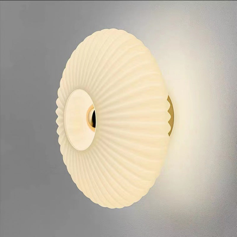 Scandinavian Vintage Ribbed Glass Round LED Wall Sconce | 1-Light