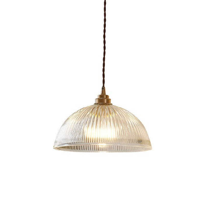 Contemporary Ribbed Clear Glass Dome Pendant Light | 1-Light