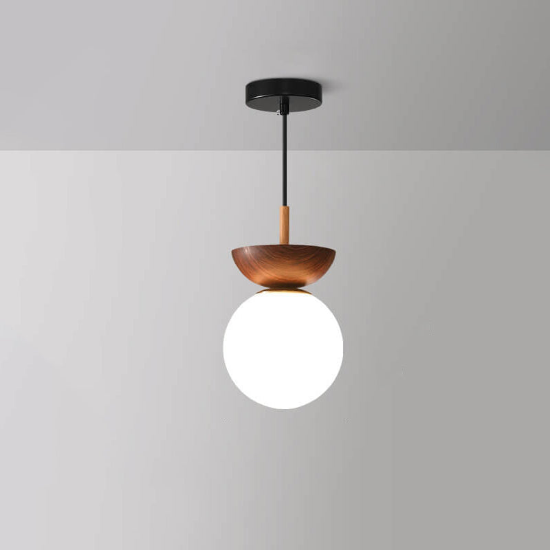 Scandinavian Wood Glass Globe 1-Light Ceiling Light