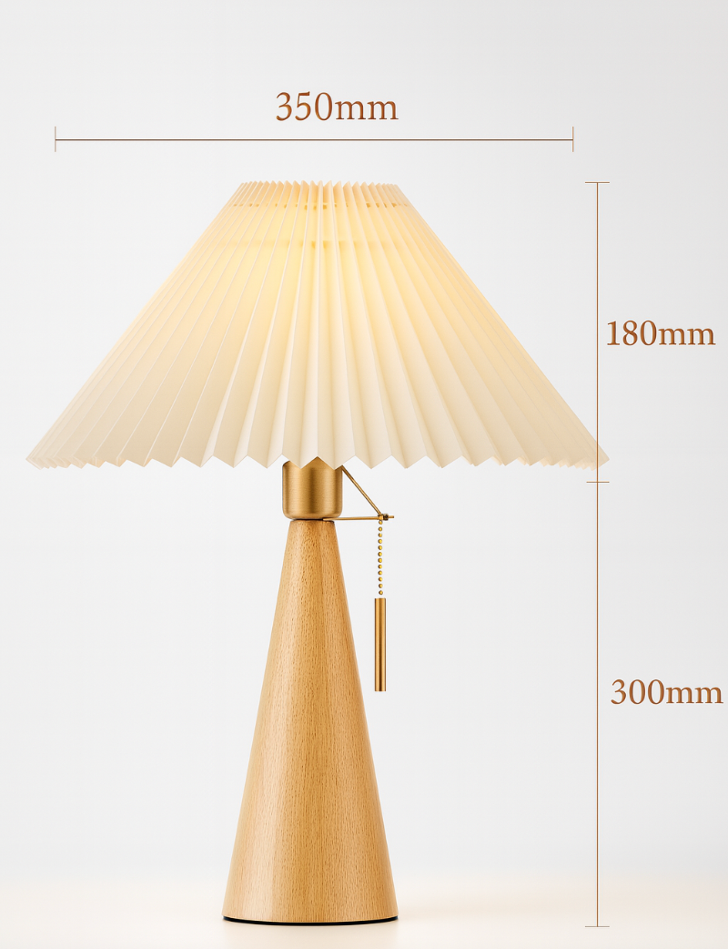Japandi-Style Minimalist Wooden Pleated Fabric LED Table Lamp 1-Light