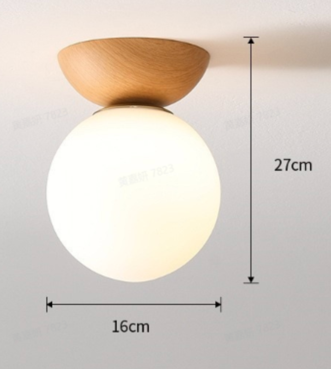 Scandinavian Wood Glass Globe 1-Light Ceiling Light
