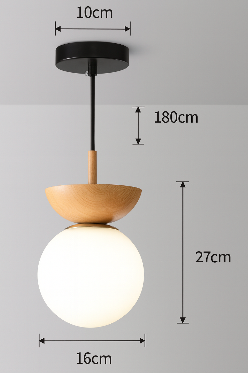 Scandinavian Wood Glass Globe 1-Light Ceiling Light