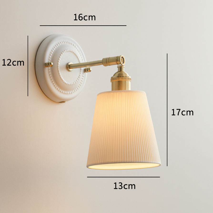 Vintage Japanese Ceramic Brass 1-Light Wall Light