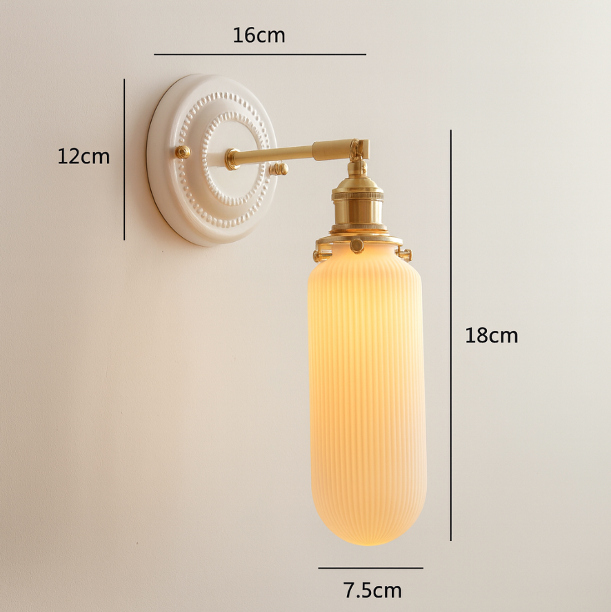Vintage Japanese Ceramic Brass 1-Light Wall Light