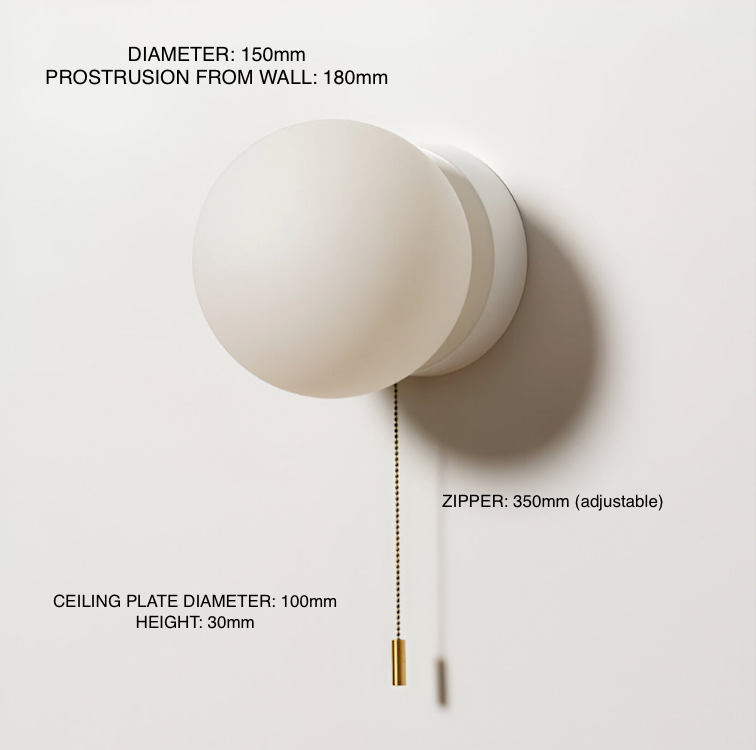 Scandinavian Minimalist Glass Globe Wall Sconce LED 1-Light with Pull Cord