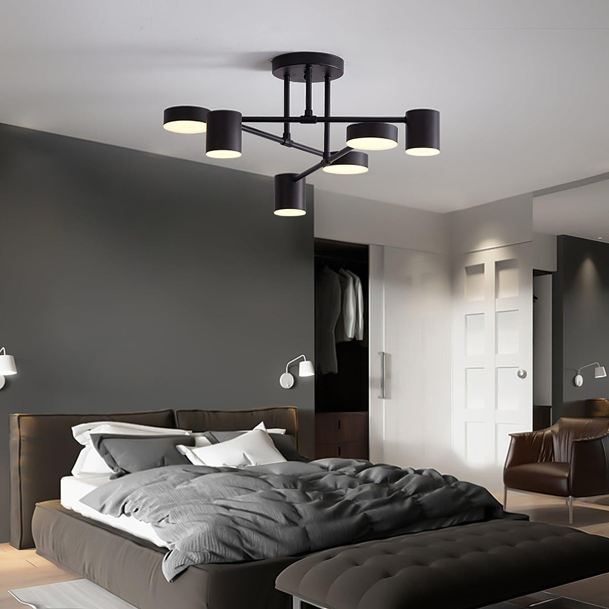 Contemporary Brass Globe LED Sputnik Ceiling Light 6-Light