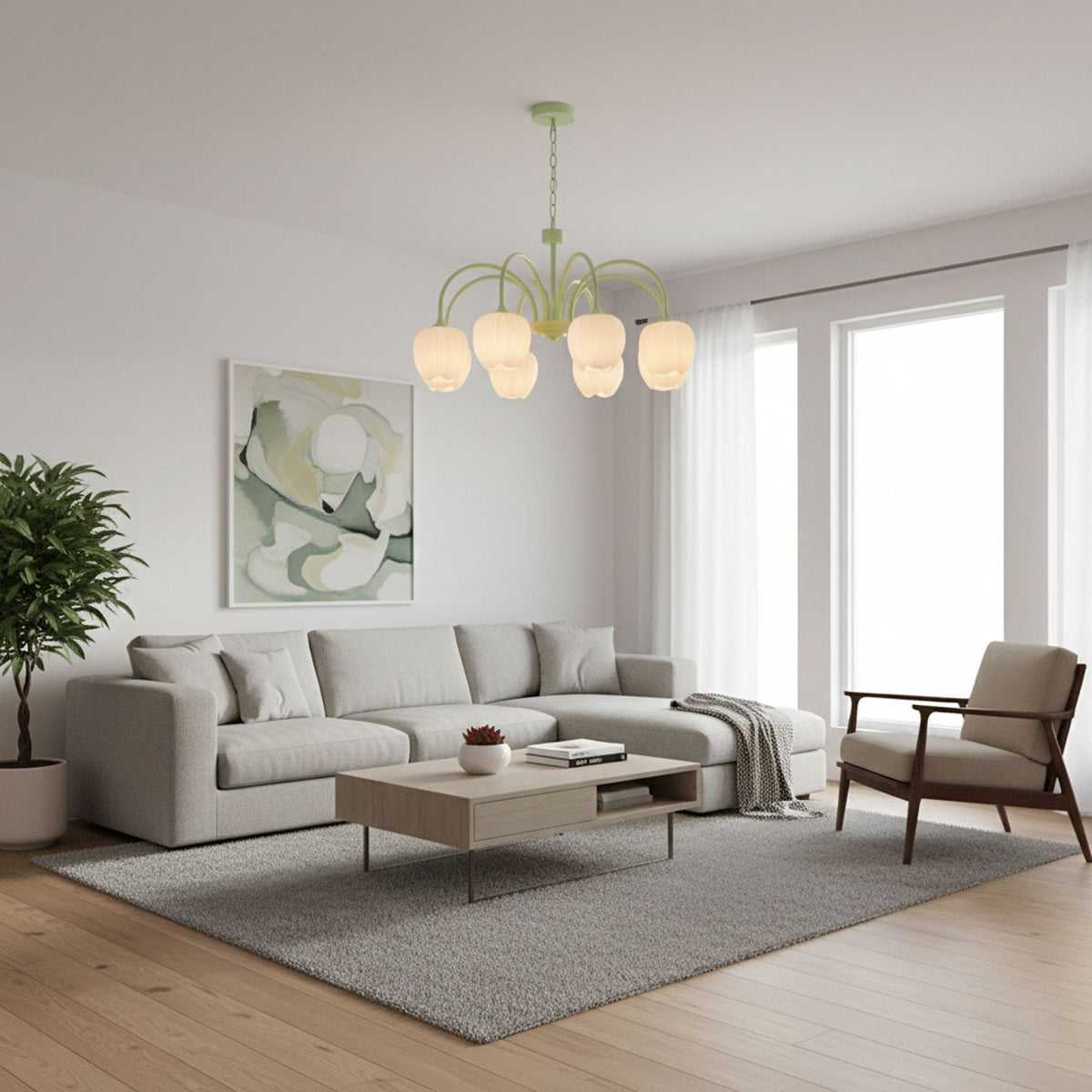 Contemporary Iron Curved Arms Chandelier 5-Light