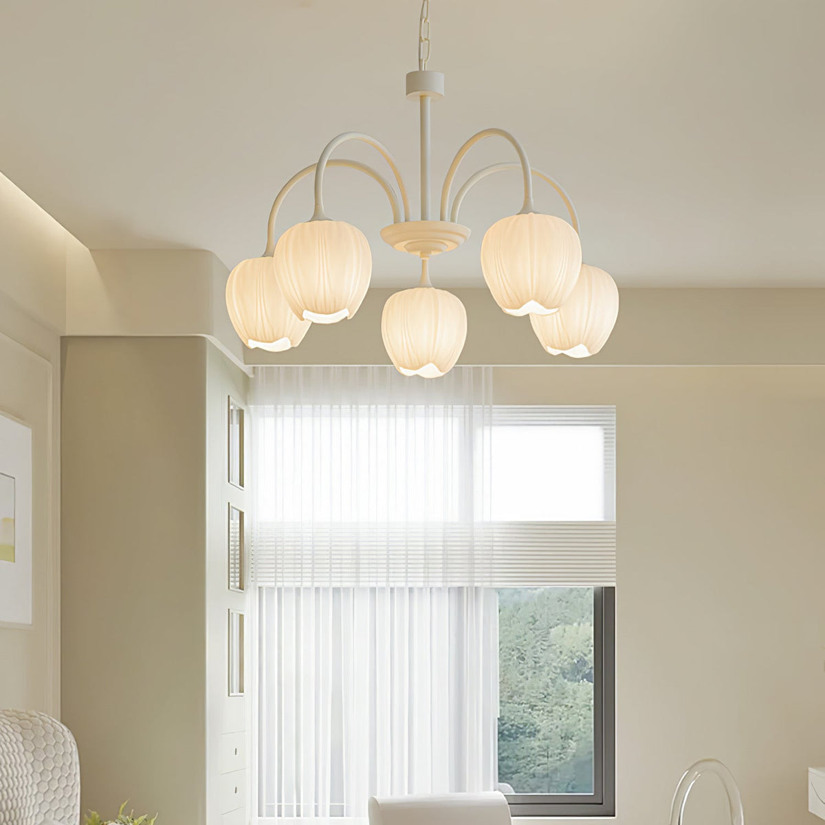 Contemporary Iron Curved Arms Chandelier 5-Light
