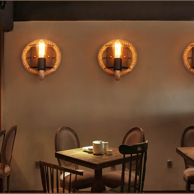 Retro Rope Round Wall Sconce Lamp 1-Light