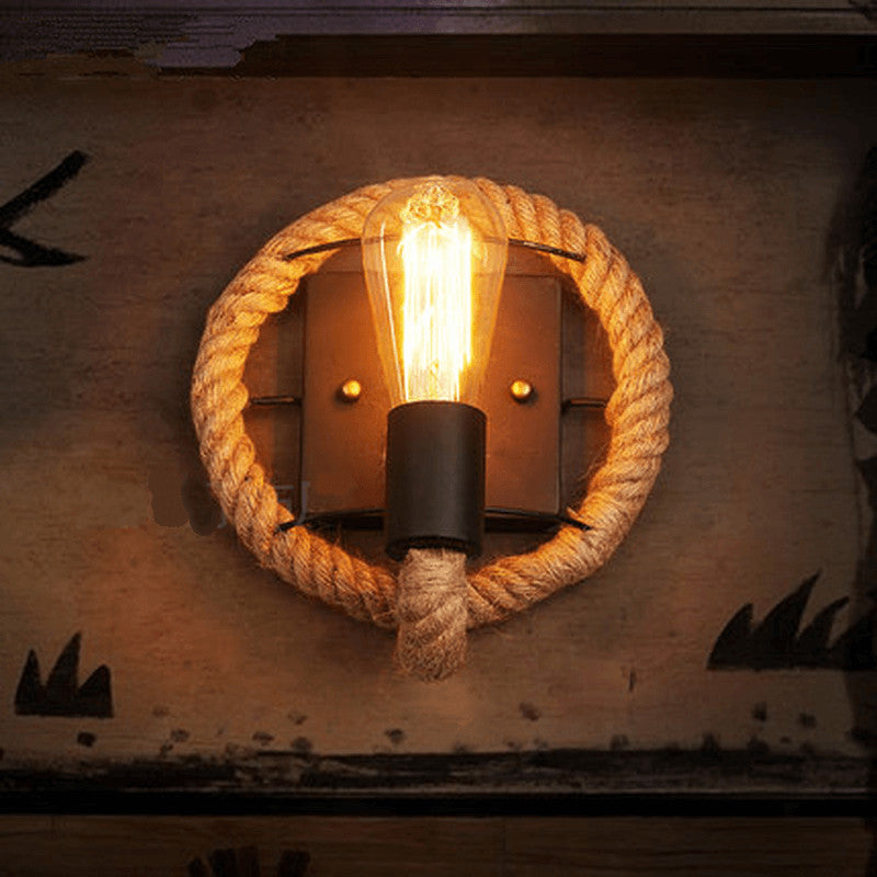 Retro Rope Round Wall Sconce Lamp 1-Light