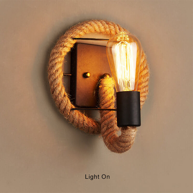 Retro Rope Round Wall Sconce Lamp 1-Light