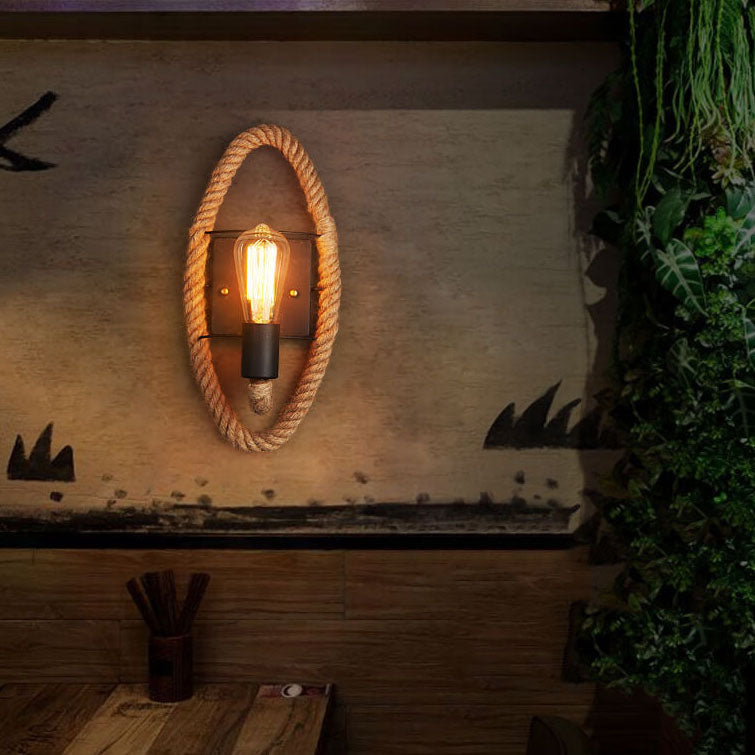 Retro Rope Round Wall Sconce Lamp 1-Light