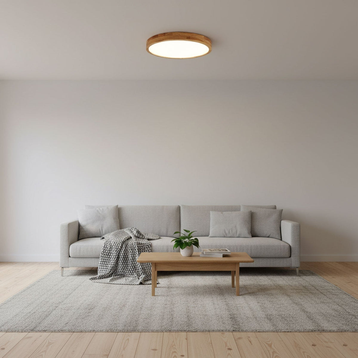 Contemporary Nordic Round Wooden LED Flush Mount Ceiling 1-Light
