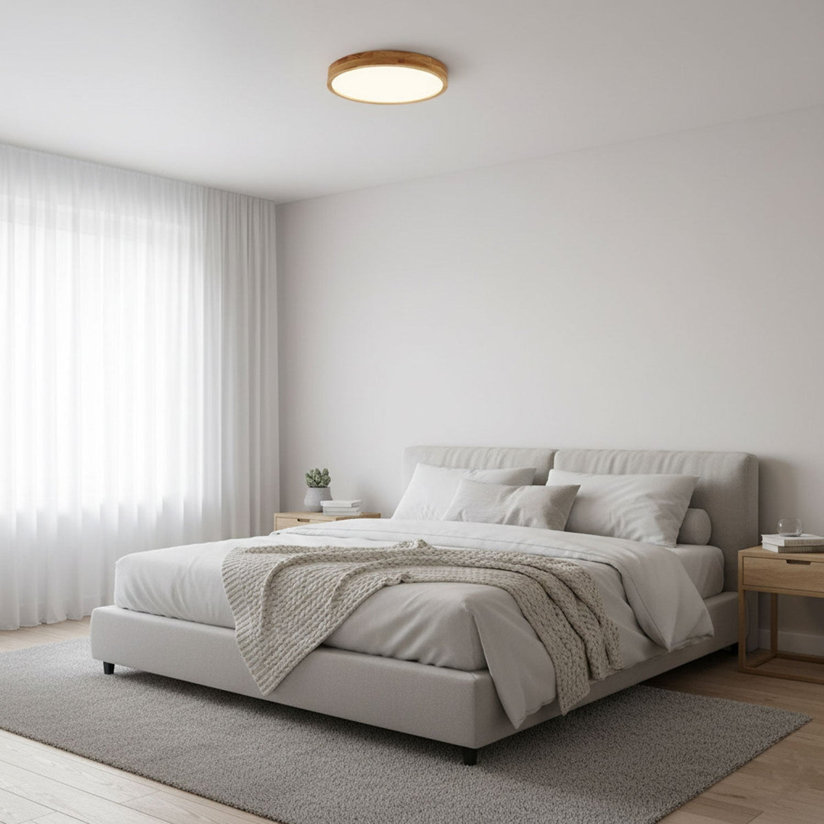 Contemporary Nordic Round Wooden LED Flush Mount Ceiling 1-Light