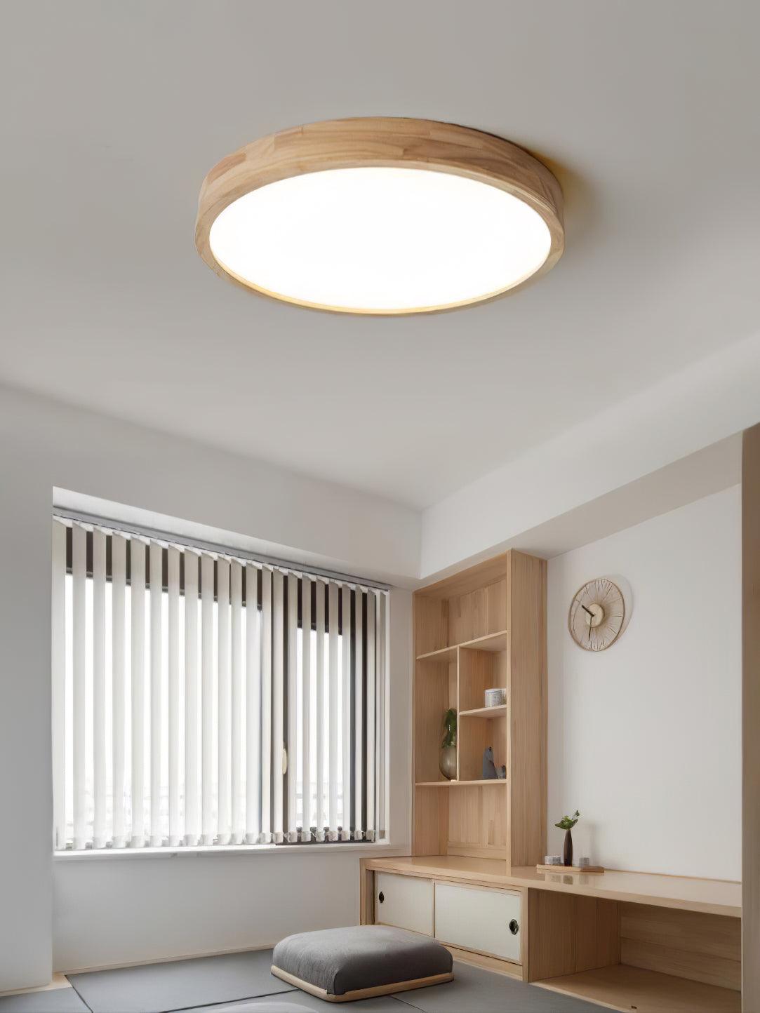 Contemporary Nordic Round Wooden LED Flush Mount Ceiling 1-Light